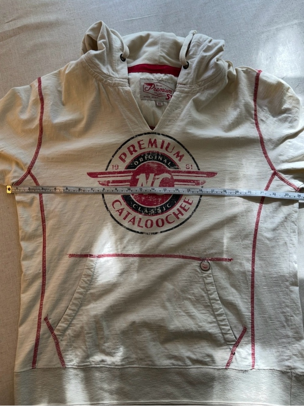 Premium NC Graphic Hoodie Sweater Cream with Red Trim #vintageinspired #y2k XXL - Picture 6 of 7